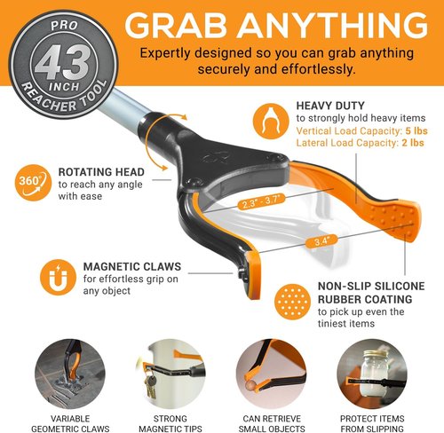 EZPIK Pro 43" Foldable Grabber Reacher Tool - Heavy-Duty Claw for Seniors | Ideal Trash Picker & Reaching Aid