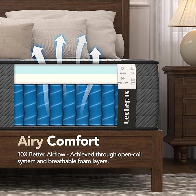 Queen Mattress 10 Inch,Lechepus 5-Zone Medium Firm Mattress with Lumbar & Shoulder Support, Hybrid for Pressure Relief,Edge Support & Motion Isolation, Fiberglass Free & CertiPUR-US