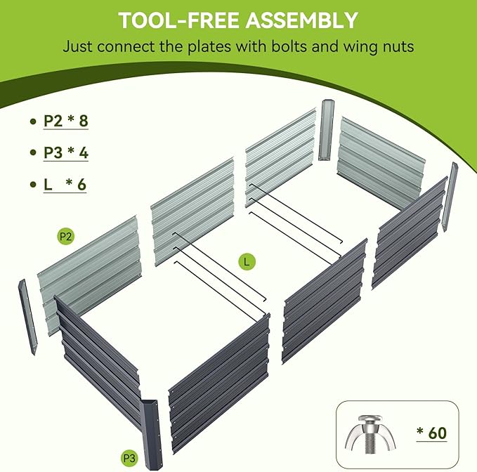 Ohuhu 8x3x1.5 FT Metal Raised Garden Bed Outdoor, Reinforced Galvanized Steel Rustproof Planter Box, 100% Non-Toxic, 269 Gal Large Capacity Heavy Duty Raised Beds for Growing Vegetables Flowers Herbs