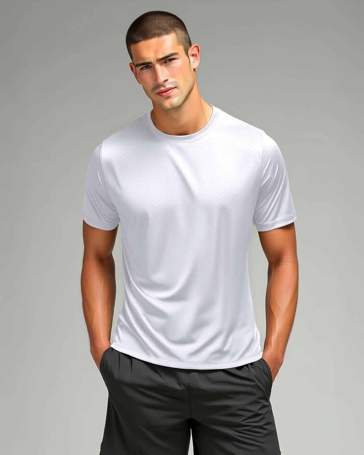 Real Essentials Men's Breeze Tech Crew Neck Workout T-Shirts - 5 Pack, Moisture-Wicking Athletic Shirts (Big & Tall)