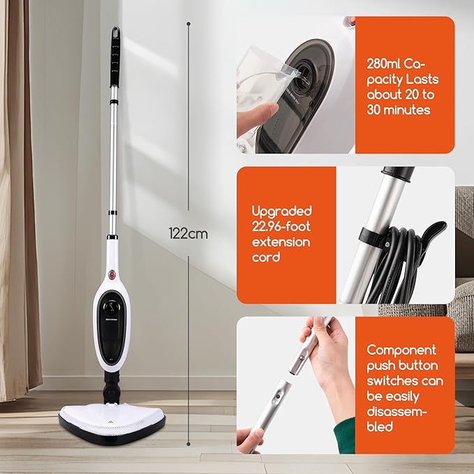 REECOO Steam Mop with Attachments,20s Rapid Heating,Lightweight Floor Steamer for Kitchen, Living Room Wood Floor Tile Carpet Cleaning