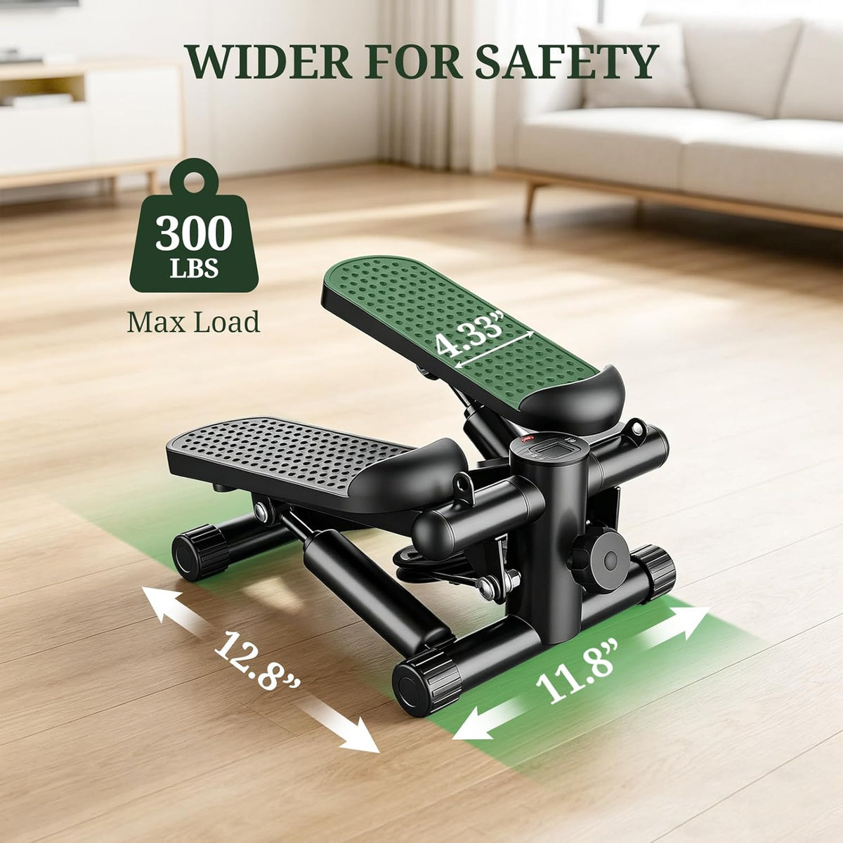 Skiennix Mini Stair Stepper - Portable Exercise Machine with Resistance Bands & LCD Monitor | Black