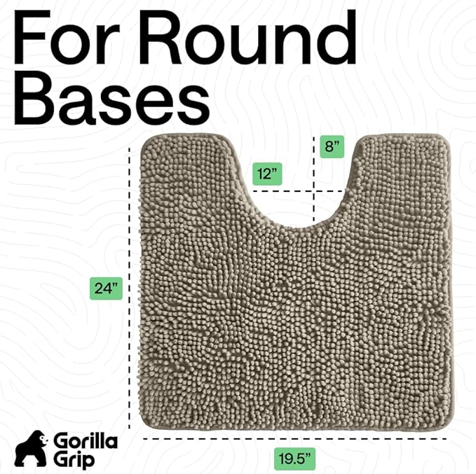 Gorilla Grip Shaggy Chenille Bath Rug Mat for Toilet Base, Machine Washable, Microfiber Dries Quickly, Plush Absorbent Contour Mats for Toilets, Bathroom Decor, Oval U-Shape, 22'' x 19'' x 15'', Latte