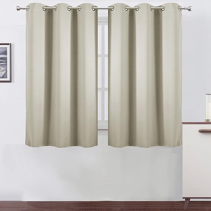 LEMOMO Light Beige Thermal Blackout Curtains/38 x 54 Inch/Set of 2 Panels Room