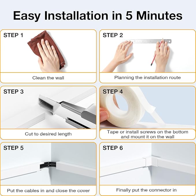 Delamu Cable Hider, 315in Cord Hider Cord Covers for 1 Wire on Wall, Premium Wire Covers for Cords, Cable Cover Organizer, TV Wires Hiders for Wall Mounted Tv, L15.7X W0.55x H0.4in, White