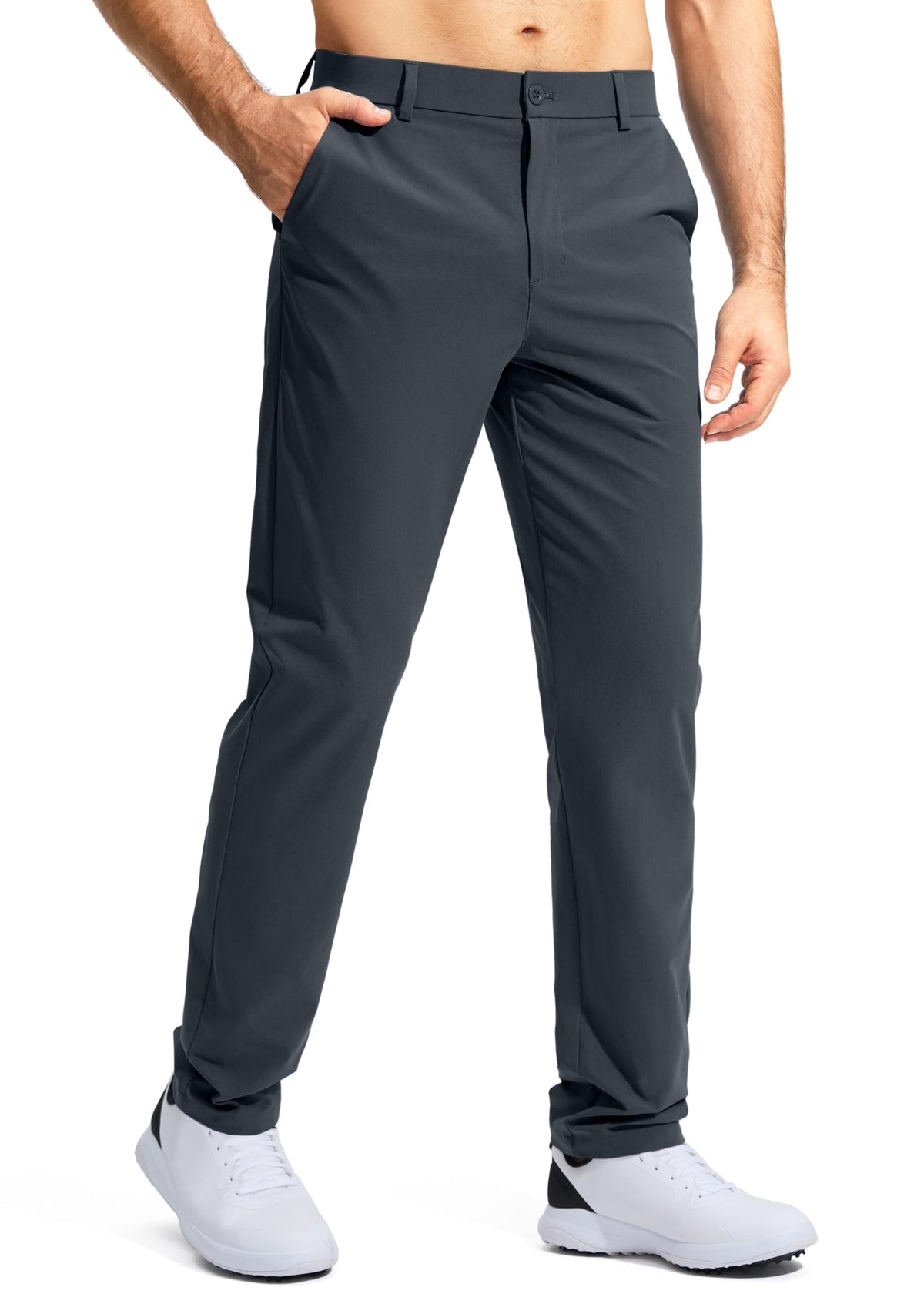 Pudolla Men's Golf Pants Stretch Classic Fit Work Dress Pants 34 Lightweight Quick Dry Casual Slacks Trousers with Pockets(Iron Grey 34Wx34L)