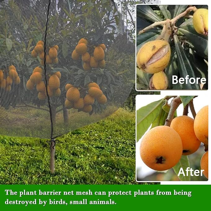 Fruit Tree Netting Covers with Zipper to Protect from Squirrels and Birds Large Netting for Fruit Trees Net Protection, Black, 8' x 8', 1 Pack