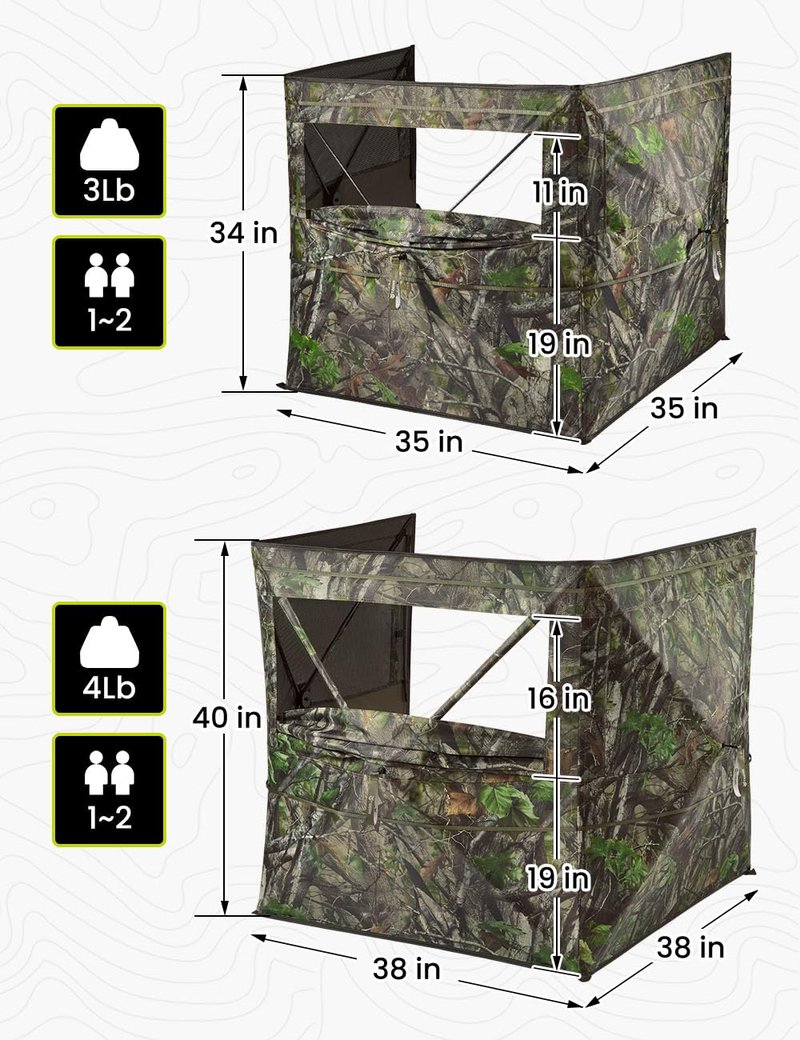 TIDEWE Hunting Blind for Turkey, 3-Panel Blind See Through with Carrying Bag, Silent & Covert Pop Up Ground Blind for 1-2 Person Lightweight Hunting, Next Camo G2 Green, Standard Height (34 in)