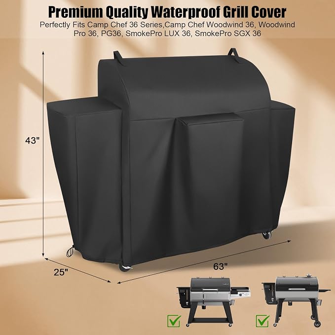 QuliMetal Grill Cover for Camp Chef 36 Inch Pellet Grills - 600D Heavy Duty Waterproof and UV Resistant for Camp Chef Woodwind Pro WiFi 36 Pellet Grill,SmokePro LUX 36,SmokePro SGX 36