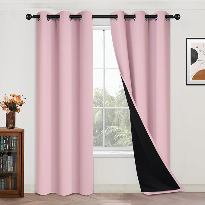 Yakamok Full Blackout Curtains 84 Inches Long, 2 Thick Layers Grommet Top