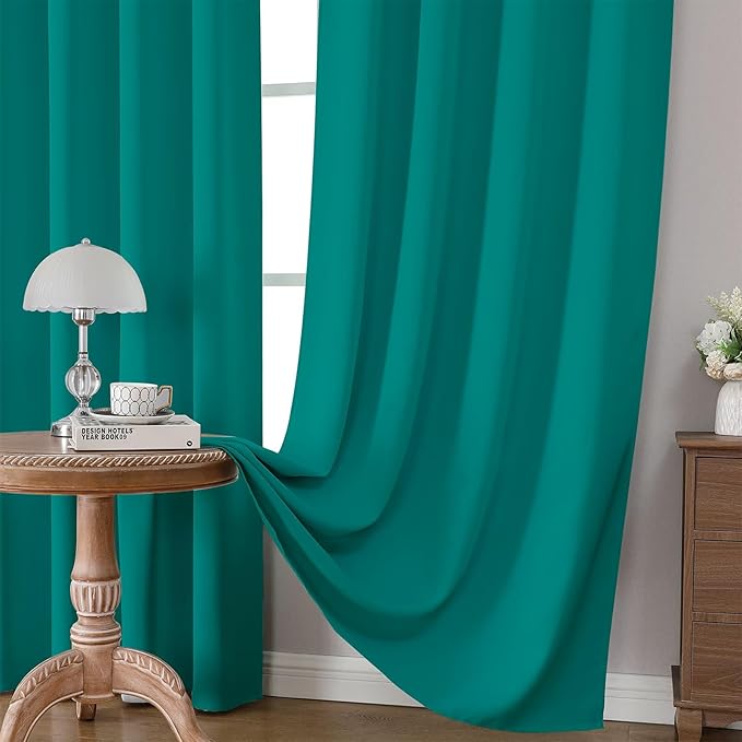 CUCRAF Turquoise Blackout Curtains 84 inch Length 2 Panels Set, Rod Pocket Room