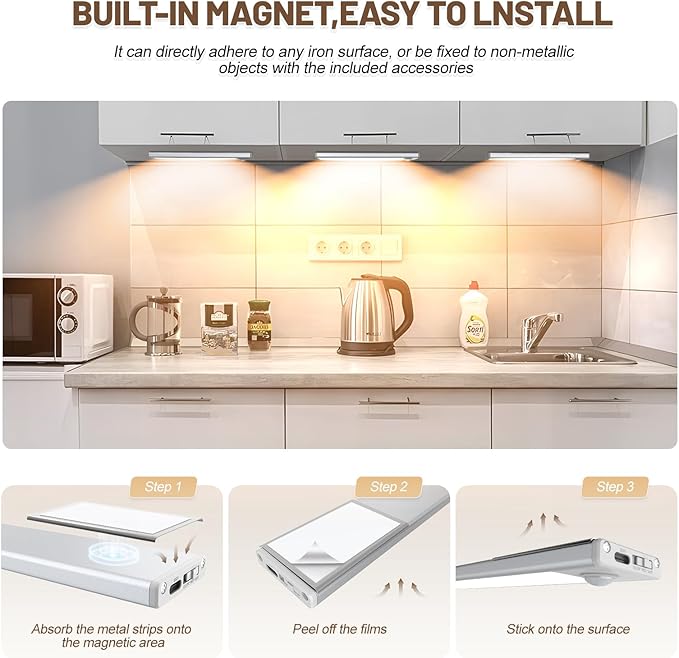 6 Pack Under Cabinet Lights Wireless, 68 LED Motion Sensor Light Indoor