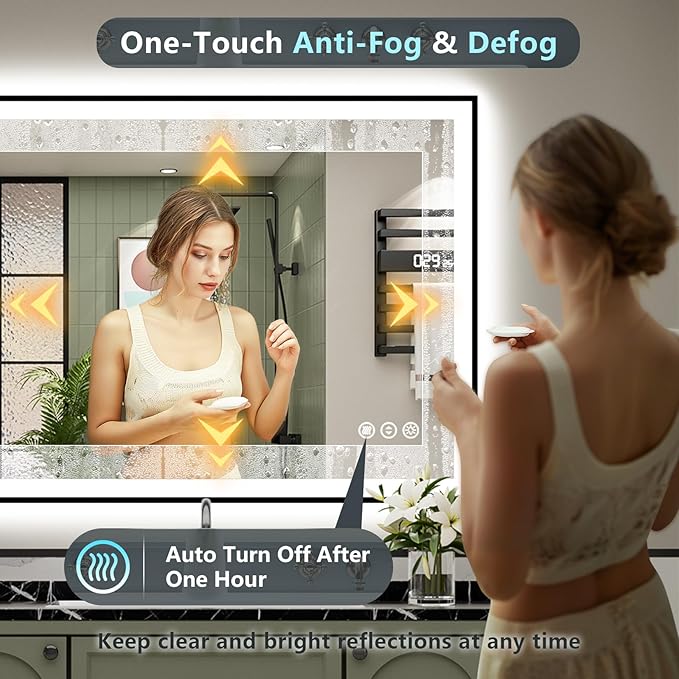 40x38 Black Framed LED Bathroom Mirror
