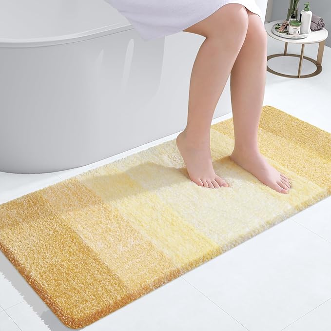 OLANLY Bathroom Rugs Mat 47x24, Extra Soft Absorbent Microfiber Bath Rug, Rubber Backing, Quick Dry, Machine Washable Bath Mats for Bathroom Floor, Tub and Shower, Home Decor Accessories, Light Yellow