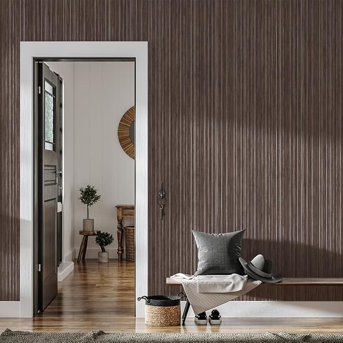 Tempaper Textured Brown & Metallic Silver Faux Grasscloth Removable Peel and