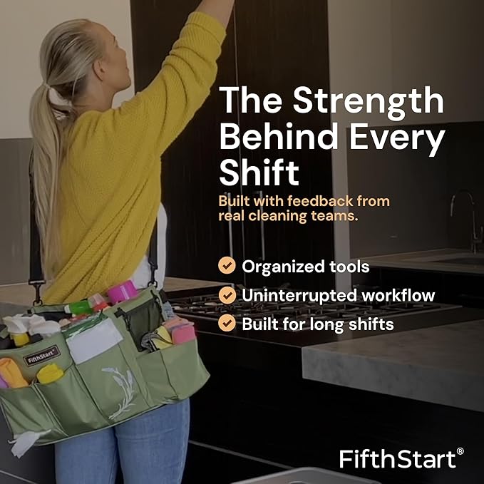 FifthStart Multiuse Cleaning Caddy - Diaper Caddy with Waist, Shoulder Strap, 9 Pockets, Mesh Base & Adjustable Compartments - Cleaning Supplies Organizer (Yellow Floral, Large)