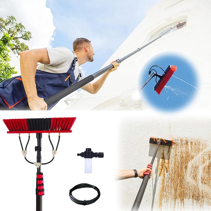 Washing Kit, Water-fed Brush W/Soap Dispenser, 3.6-6M Window Cleaning Pole, Water Fed Telescopic Brush,Window Cleaner Equipment,Extendable Solar Panel Washing Equipmen (55cm Brush Head,6M)