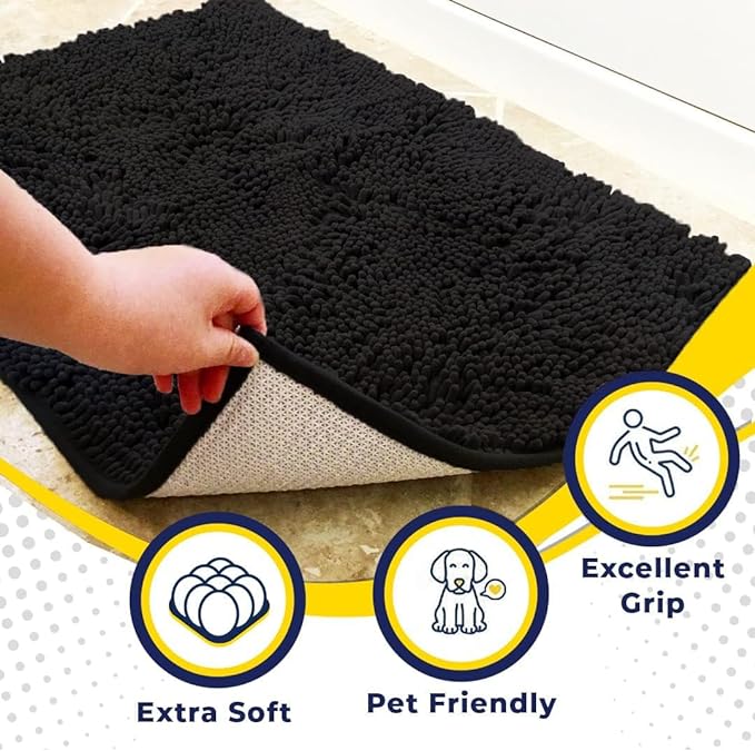 Muddy Mat® | Super Water Absorbent Door Mat Indoor, Microfiber Quick Dry Chenille Entryway Rug, Slip Resistant Front Door Mat, Indoor Mats for Entryway, Machine Washable Pet Rug, Black XXXL 72"X48"