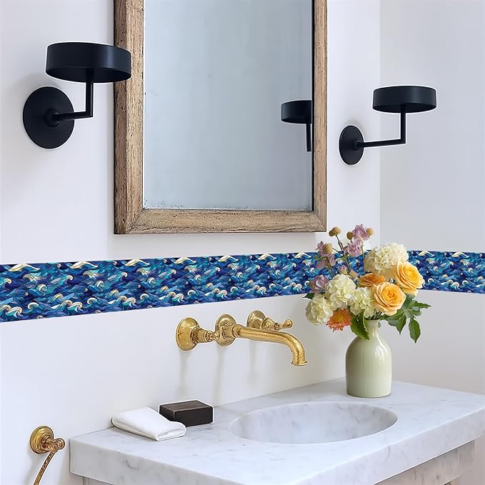 Blue Wave Wallpaper Border 196x4 Inch Peel and Stick Wall Border Self Adhesive