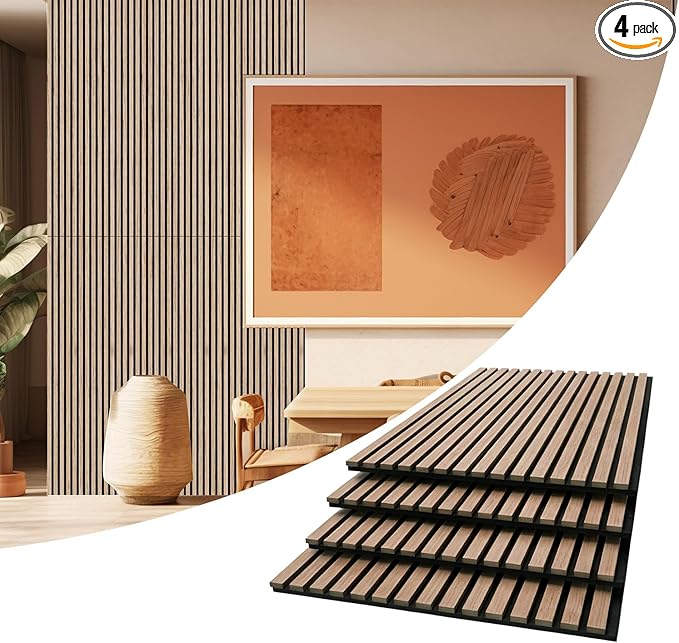 AKUMAX 4 Pack Acoustic Panels, Wood Slat