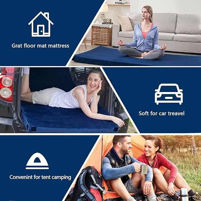 CYMULA CertiPUR-US Memory Foam Camping Mattress Pad, Portable Foam Sleeping Pad for Camping, Roll up Sleeping Mat for Adults Guest Floor Bed for Sleepover, Car, Tent SUV Cot Mattress