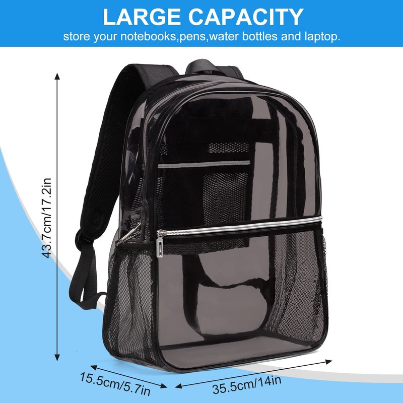 REAWUL Clear Backpack Heavy Duty Large TPU Transparent Backpacks See Through Backpacks for Security Travel,College. (Black)