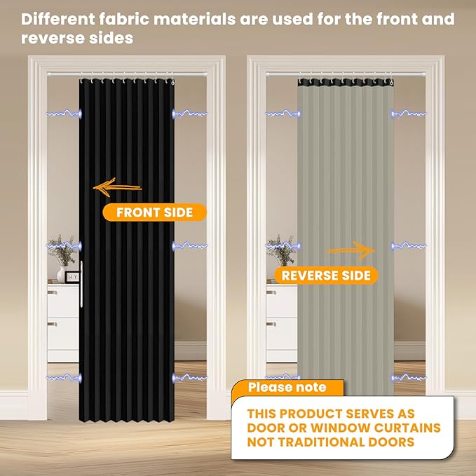 AJAZZ 100% Blackout Magnetic Door Curtain Accordion Doors Interior Closet Door