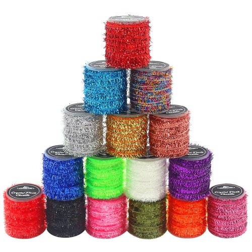 LURELINK-Crystal-Flash-Chenille-Fly-Tying-Materials-16-Colors-Sparkling-Chenille-for -Crappie -Jig Making Supplies & Fly Patterns (16-Colors)