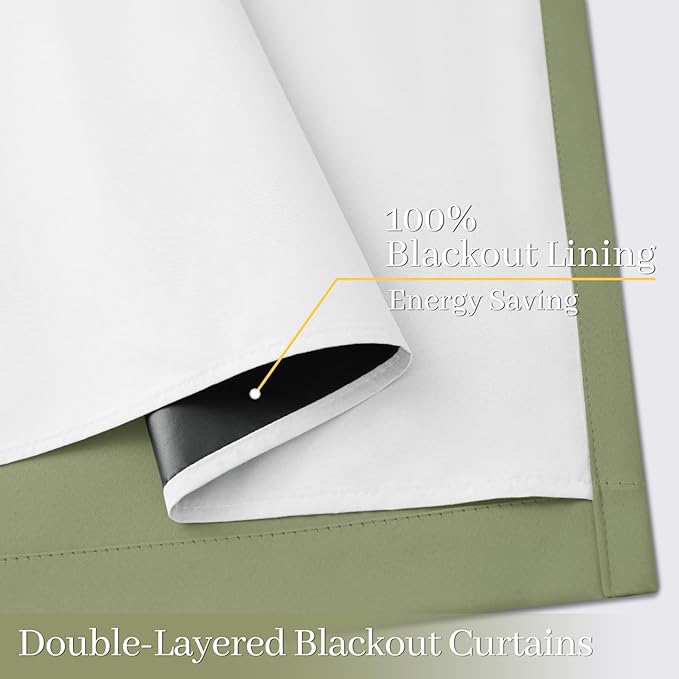 Yakamok 100% Blackout Curtains for Living Room, Thermal Insulated Blackout