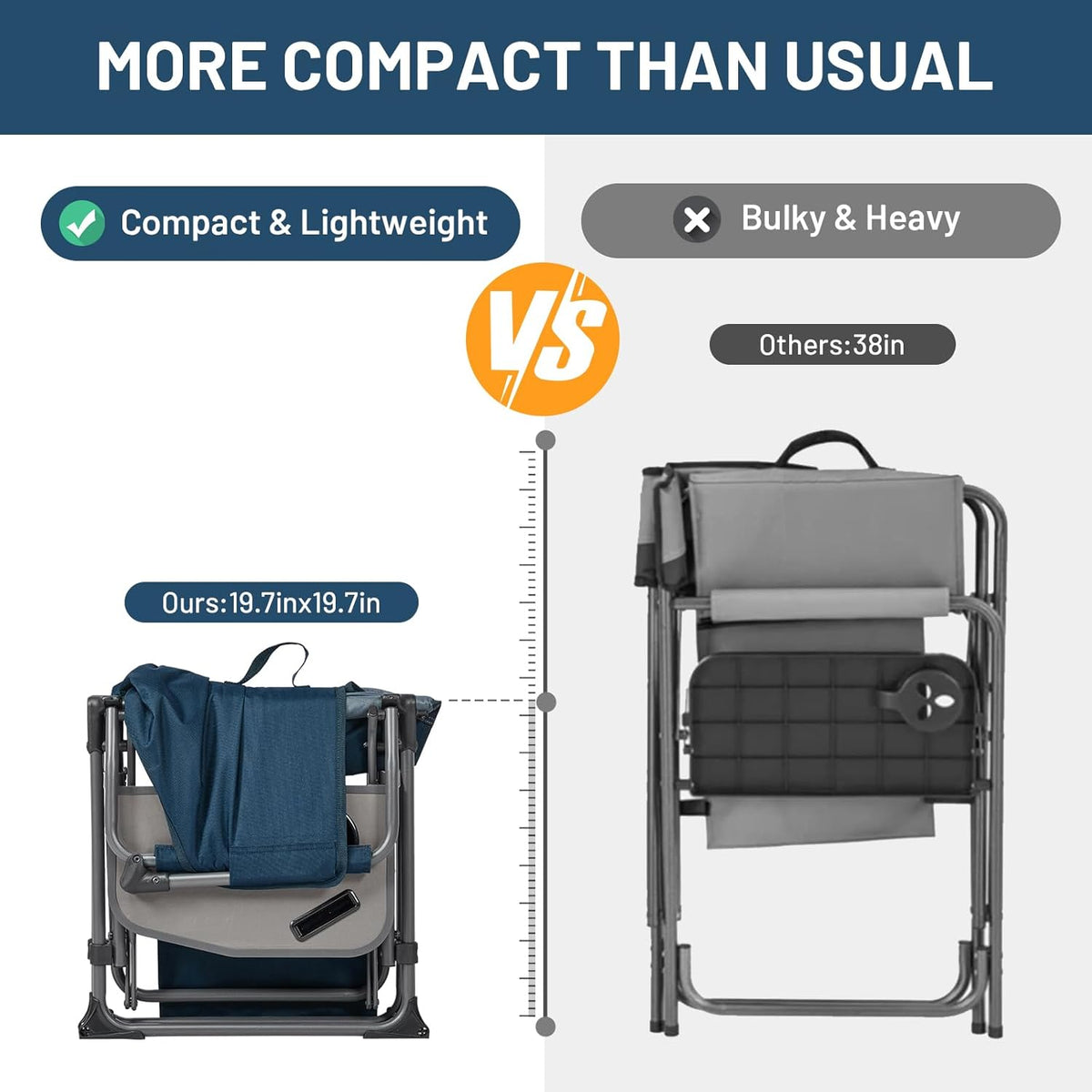 Timber Ridge Camping Chair - Heavy Duty Aluminum Folding Chair with Side Table Pocket | Blue, 400lbs Capacity