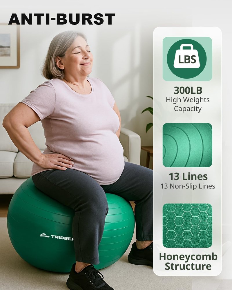 Trideer Exercise Ball for Physical Therapy, Yoga, & Workout Fitness - Core Strength, Balance & Flexibility