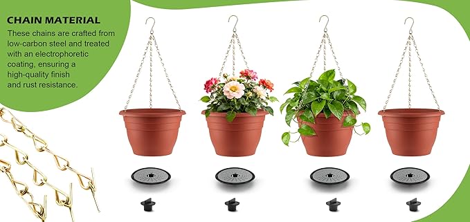 RooTrimmer Hanging Planters 10 Inch, 4 Pcs Flower Pots with Drainage Hole, Self Watering Hanging Basket for Indoor Outdoor Plants, Decor, Pottery Red