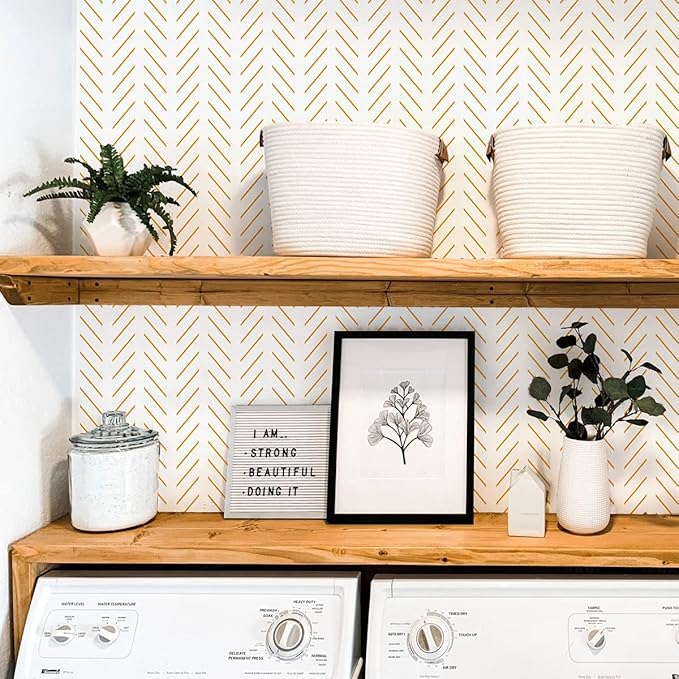 Erfoni Yellow and White Peel and Stick Wallpaper Modern Herringbone Wallpaper