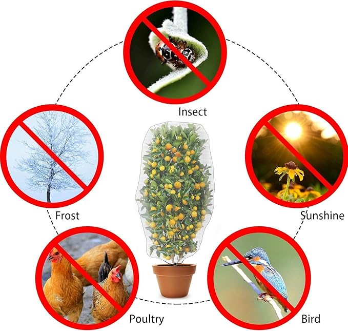 Alpurple 2 Pcs Insect Bird Barrier Netting Mesh with Drawstring- 4.9 x 3.2 Ft Garden Bug Netting Plant Cover- Fruit Tree Net for Protect Plant Fruits Citrus Flower from Insect Bird Eating