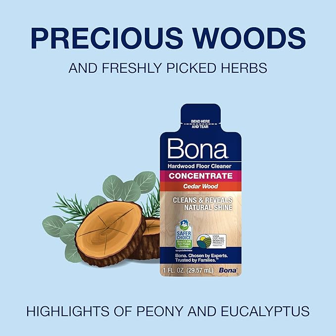 Bona Hardwood Floor Cleaner Concentrate, Cedar Wood Scent, 1 fl oz, Pack of 4 (Makes 128 fl oz) - Residue-Free Floor Cleaning Concentrate Spray Mop and Spray Bottle Refill - For Wood Floors