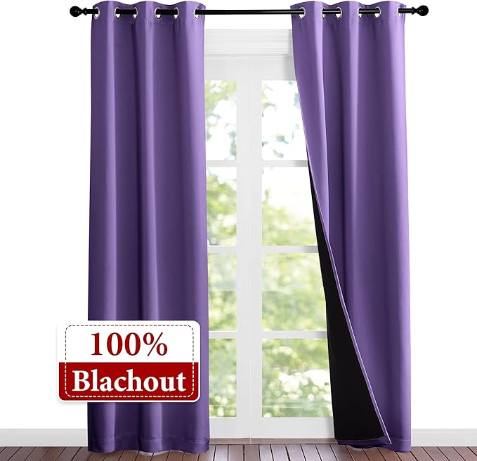 NICETOWN Lilac Purple Full Shade Curtain Panels, Pair of Thermal Insulated &