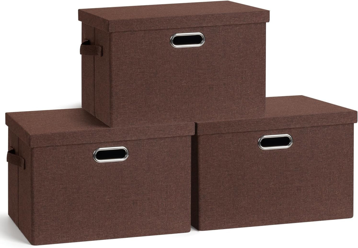 Large 17" 36 Quart Collapsible Stackable Storage Bins with Lids, 3 Packs Dark red Foldable Fabric Closet Storage Boxes with Lids, Heavy-duty Linen Cube Baskets(17x12x11)