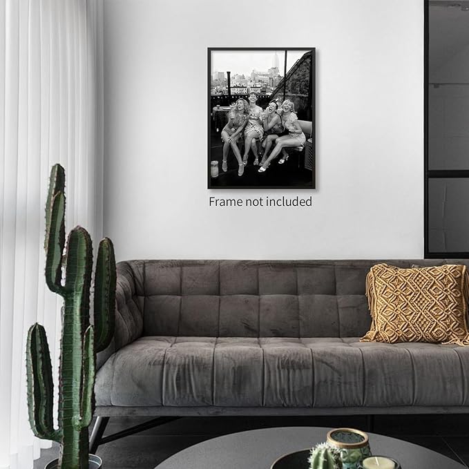 Retro Black And White Woman Canvas Wall Art Fashion Rooftop Party Posters