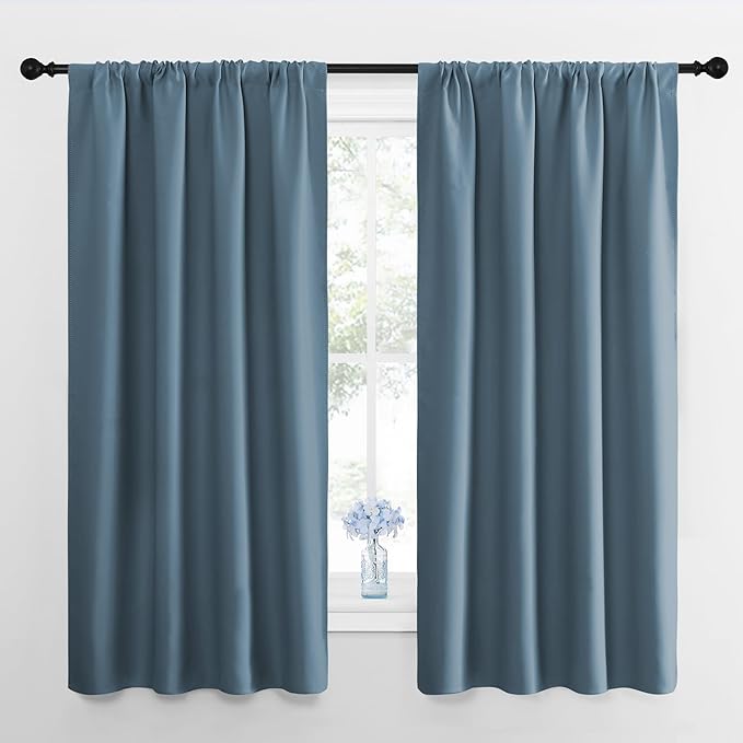 NICETOWN Kitchen Curtains, Short Blackout Curtains & Drapes, Smoky Blue
