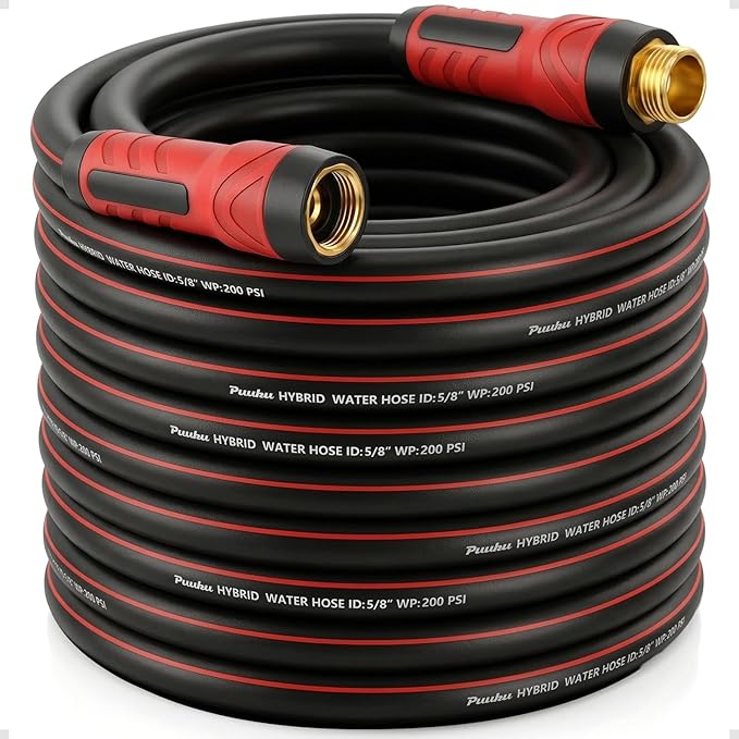 Garden Hose 75ft x 5/8", NON-EXPANDABLE Heavy Duty Premium Flexible Water Hose, No Kink, Leakproof, Lightweight Hybrid Hose with Male to Female Fittings for Household&Backyard
