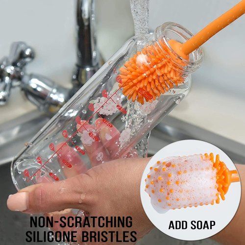 Kitchiny Silicone Bottle Brush Set - 12.5" Cleaner for Hydro Flasks, Tumblers & Narrow Neck Containers