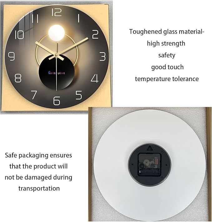 Black and Gold Wall Clock for Kitchen Glass Decorative Wall Clocks Battery