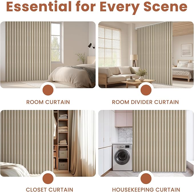 AJAZZ Blackout Accordion Door Curtain 98"x106" Cream Yellow
