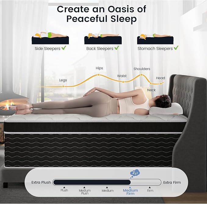 12 inch Queen Mattress, Medium Firm Hybrid Mattress Queen Size with Gel Memory Foam & Pocket Spring, Cooling & Breathable Bed Mattresses in a Box, 100 Night Sleep Trial, CertiPUR-US Certified