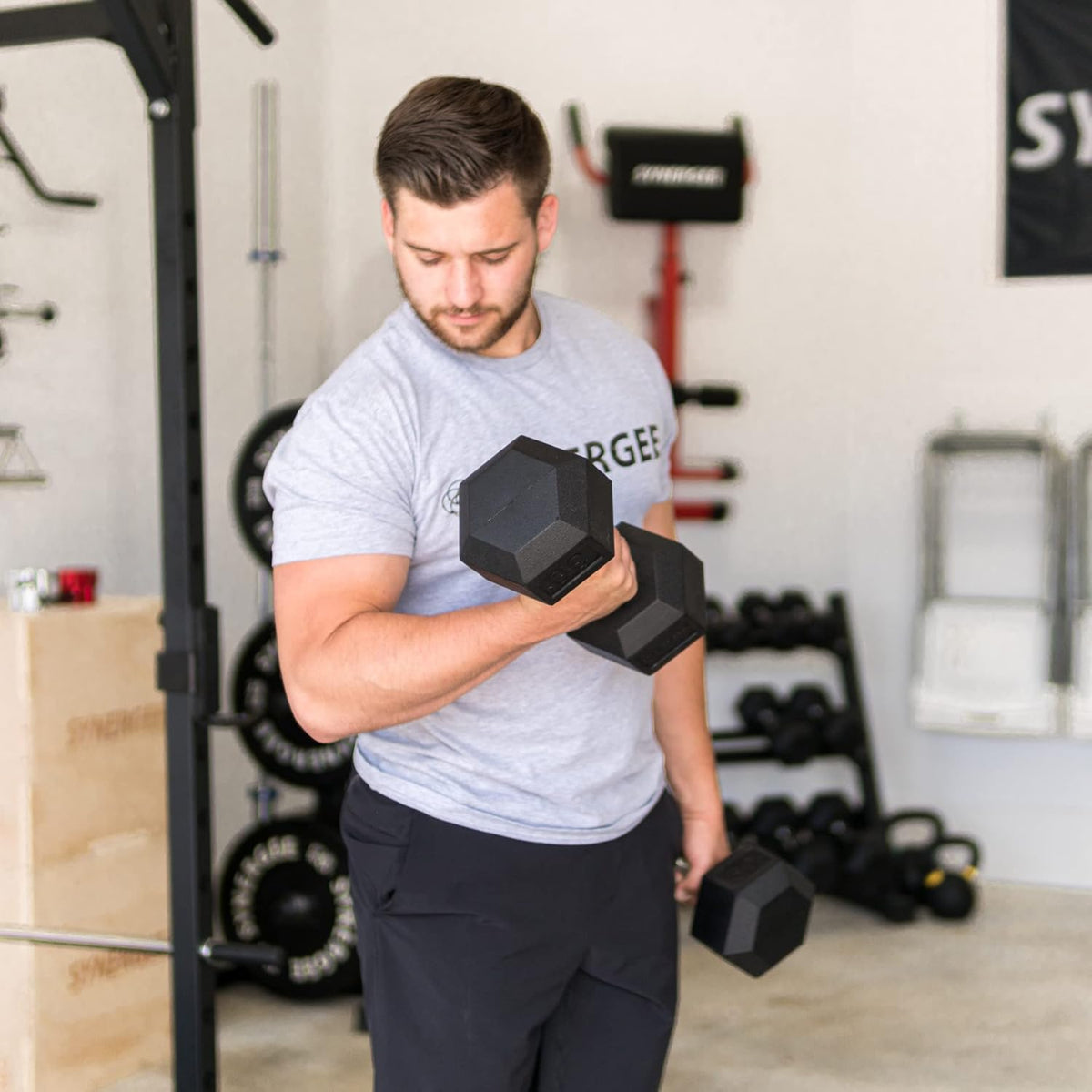 Synergee 20 LB Rubber Encased Hex Dumbbells with Chrome Handle. Sold Individually All Purpose Weights for Strength & Conditioning Training.
