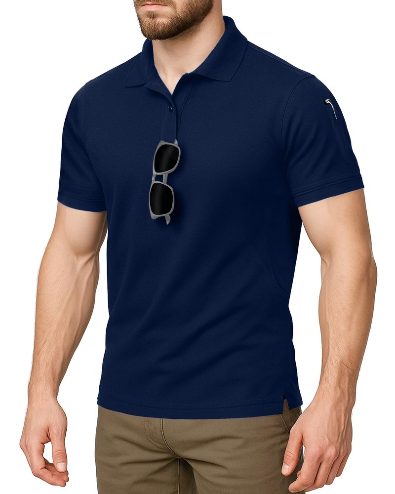 NY Threads Men's Polo Shirt Short Sleeves UPF 50+ Quick Dry Performance Tactical Pique Jersey Golf Shirt, X-Large, Navy Blue