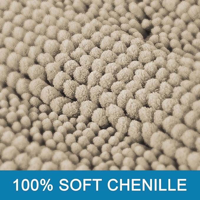 H.VERSAILTEX Bath Rugs for Bathroom Non Slip Bath Mats Thick Chenille Striped Bath Rug Runners 59" x 20" Absorbent Fluffy Soft Shaggy Mats Dry Fast Plush Area Carpet for Bath Room - Fog