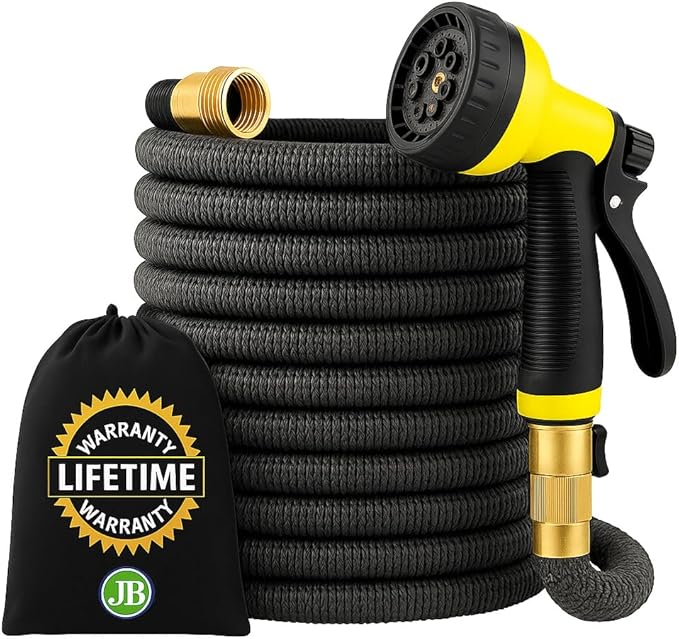 J&B XpandaHose 150ft Expandable Garden Hose – Ultra-Strong 3750D, 4-Layer Latex Core, Brass 3/4" Connectors, 10-Pattern Nozzle & Storage Bag – Lightweight, Kink-Reducing, Leak-Resistant