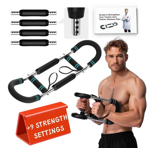 9 Level Settings (Weekly Chest Arm Training Plan Included) Upgraded (20-140LBS) Adjustable Twister Trainer with 4 Springs & Workout Poster, Arm Workout for Men