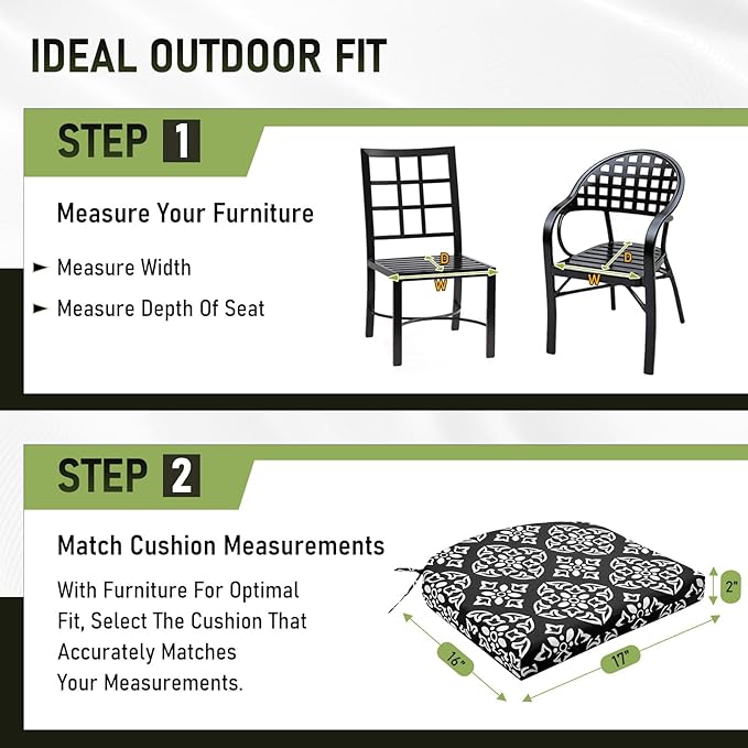 Basic Beyond Outdoor Chair Cushions Set of 4, Outdoor Cushions for Patio Furniture, Water Resistant Patio Chair Cushions with 2 Ties, 17x16x2, Medallion